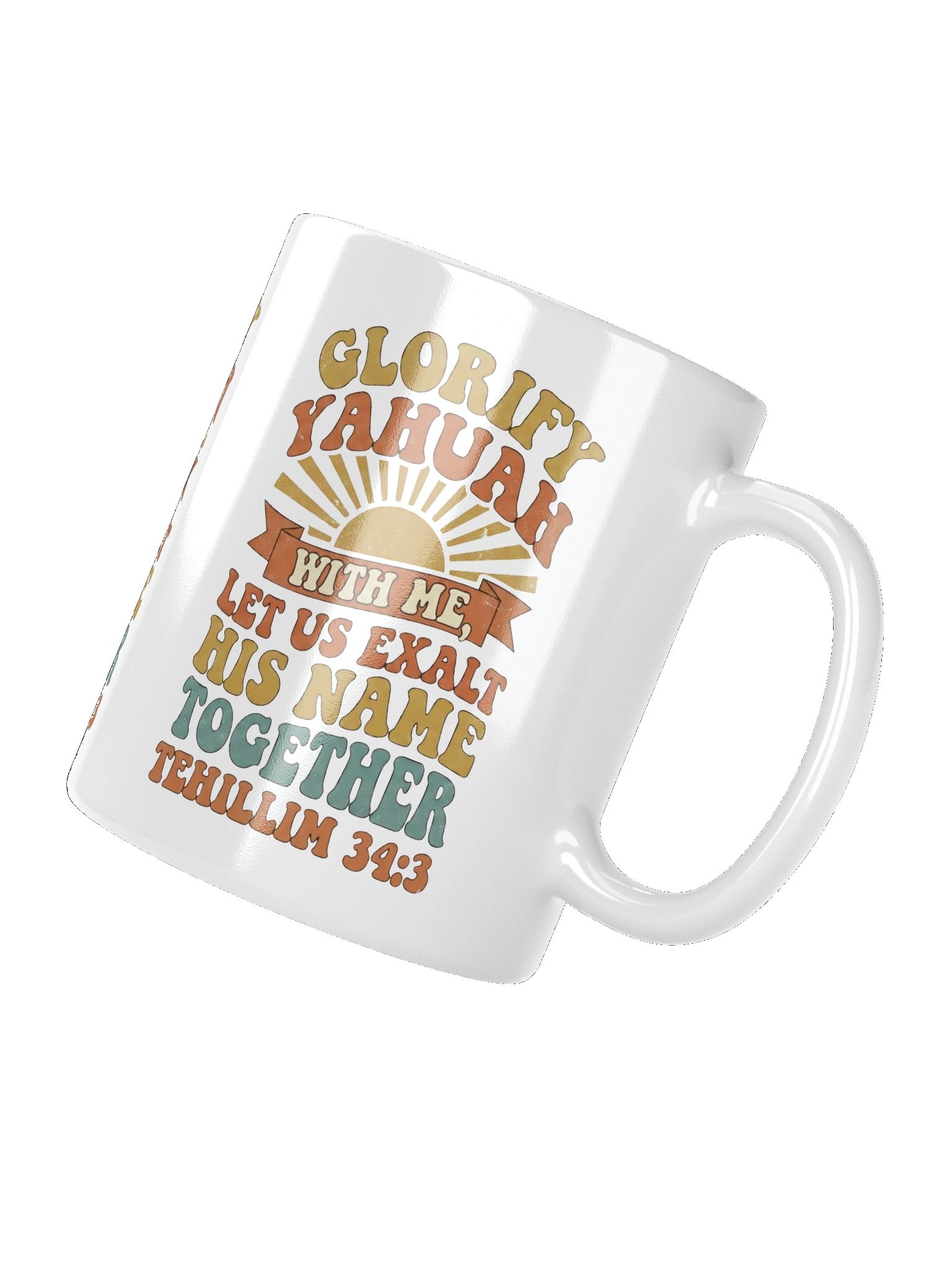 Glorify YAHUAH With Me Mug | Tehillim 34:3 Scripture Cup | White Glossy Ceramic product image (3)