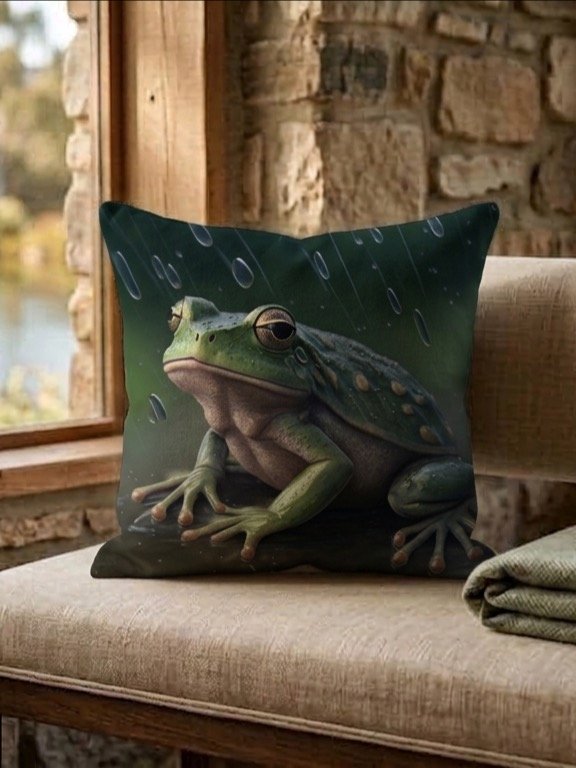 Rainy Day Frog & Mushroom Pillow product image (1)