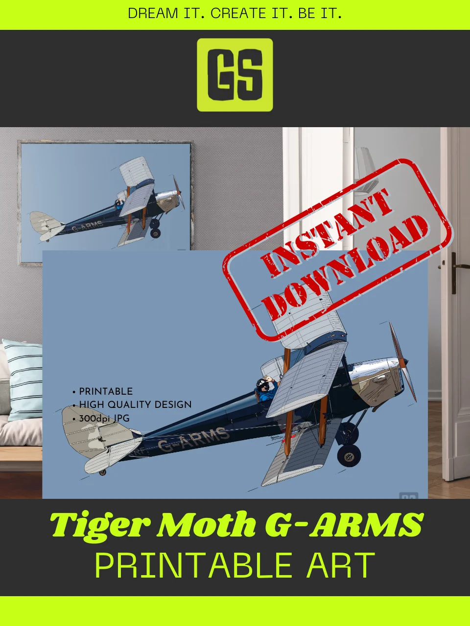 Tiger Moth G-ARMS Printable Aviation Wall Art with Full Blue Background product image (5)