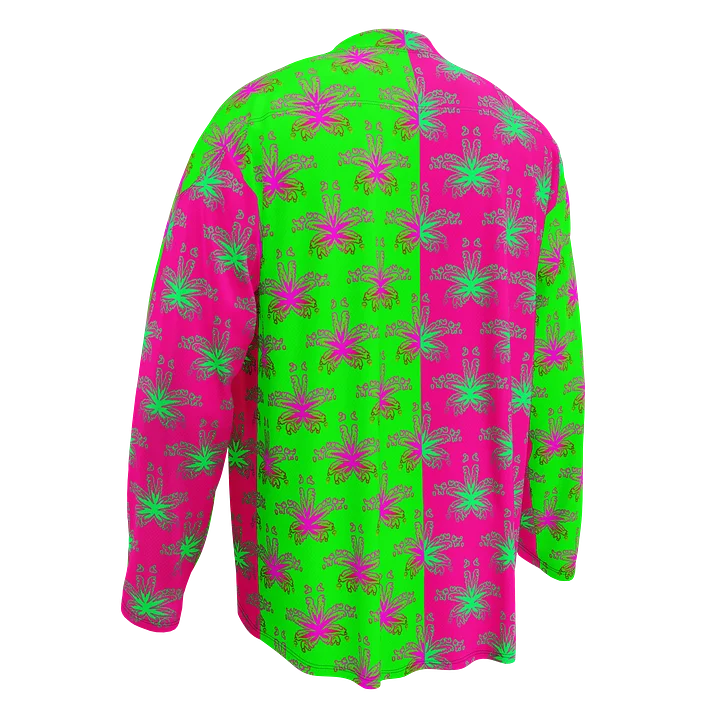 Pot Leaf Stoner Hockey Jersey, 420 Weed Rave Wear, Hot Pink Neon Green Ganja Cannabis Clothing, Pothead Party Festival Fashion product image (2)