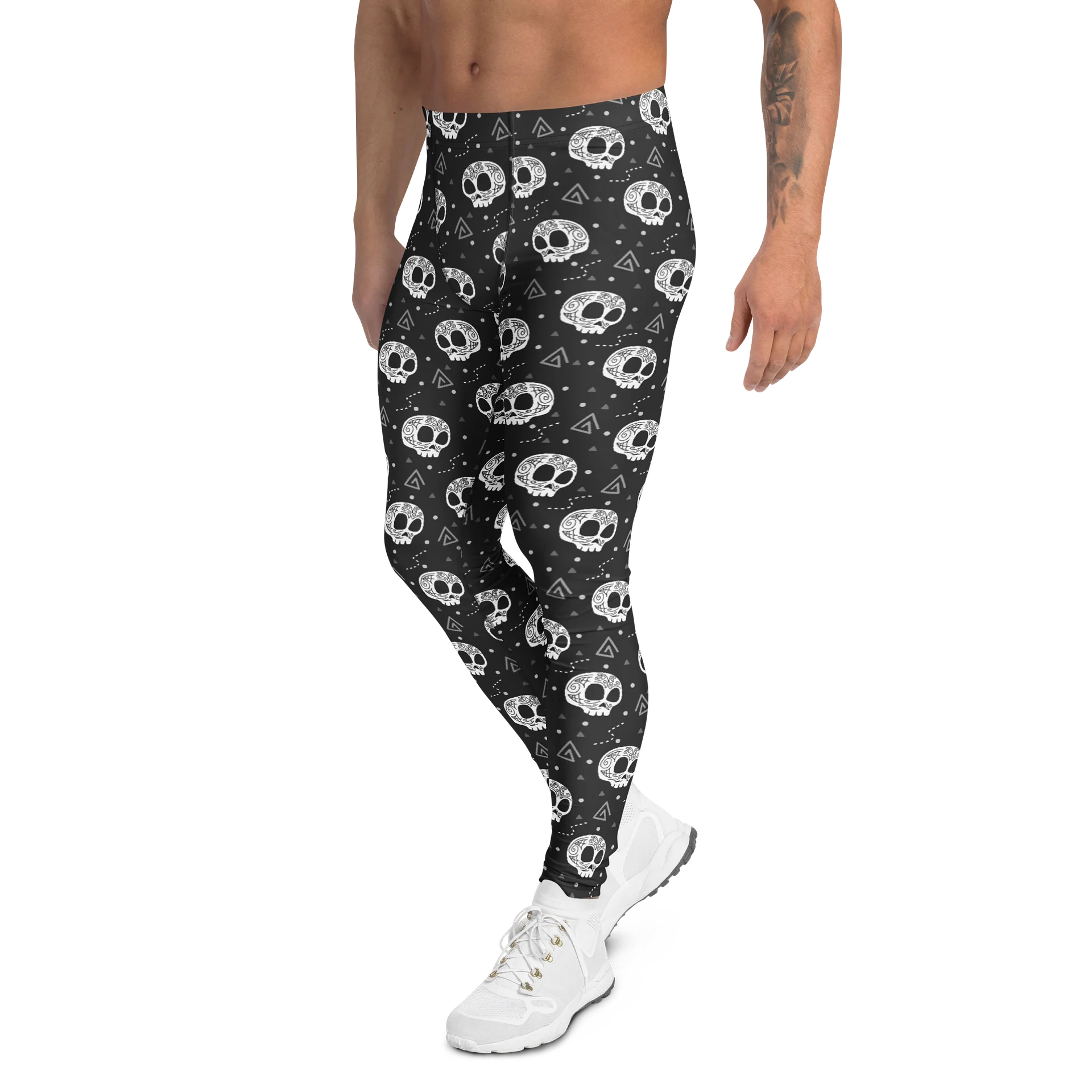 Monochrome Gothic Skull Line Art Men's Leggings product image (4)
