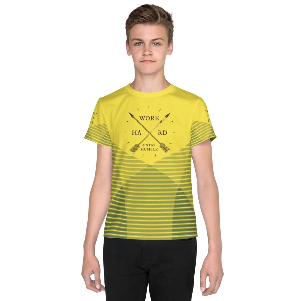 'Work Hard & Stay Humble' Work Ethic Yellow Youth T-Shirt product image (1)