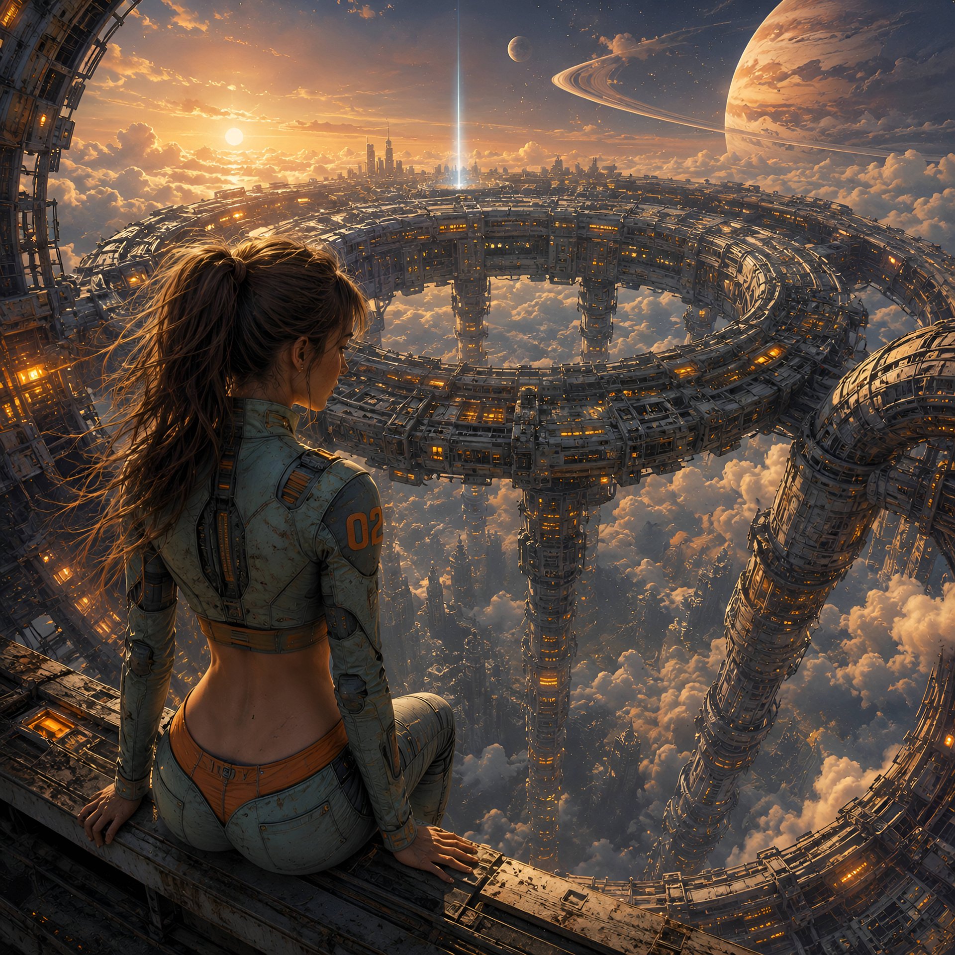Futuristic Space Station Sci-Fi Graphic | Cosmic Cyberpunk Oversized T-Shirt product image (2)