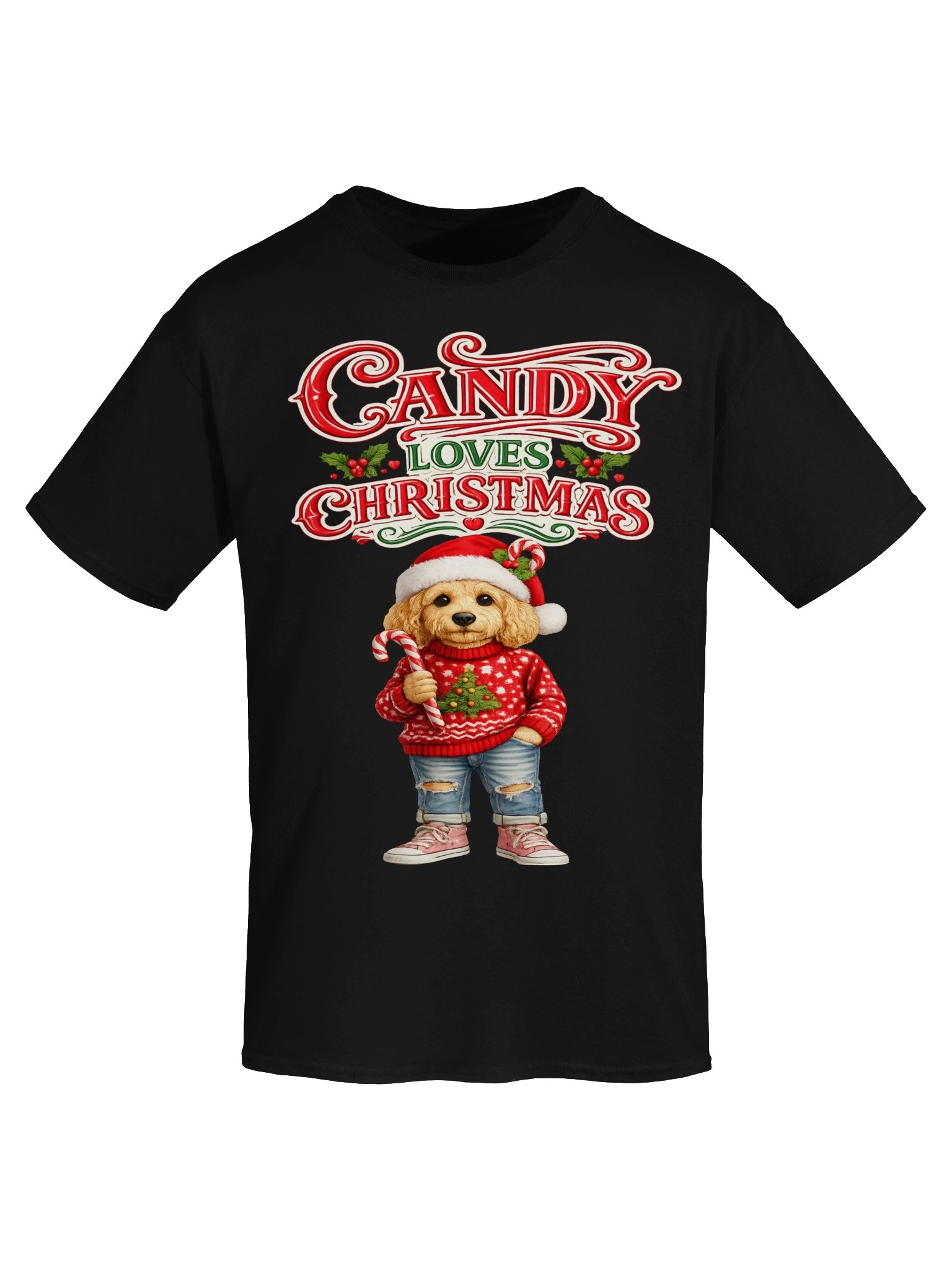 Candy Loves Christmas Dog Adult Tee product image (5)