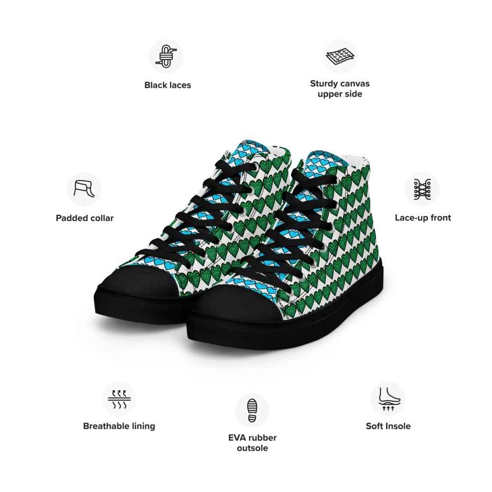 Ninja Teal Heart Women's High Top Canvas Shoes product image (7)