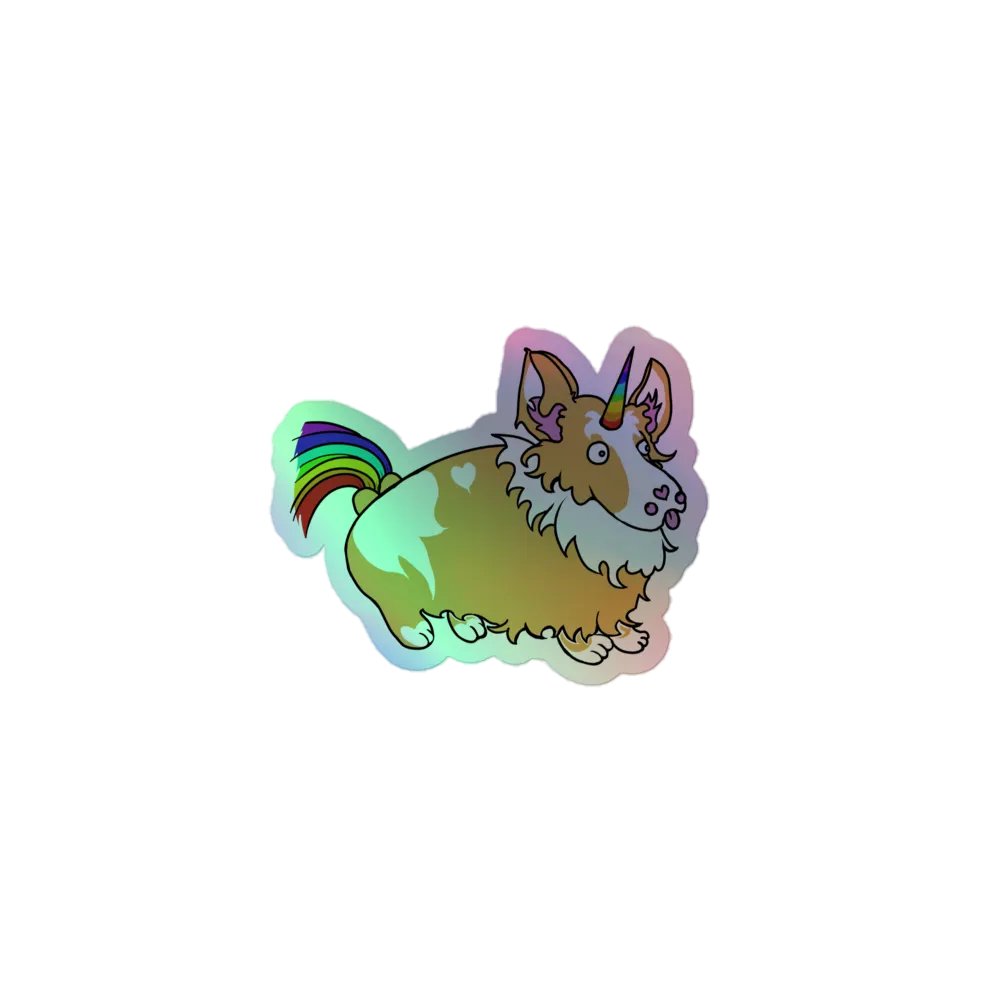 Whimsical Corgi Unicorn Holographic Sticker product image (1)