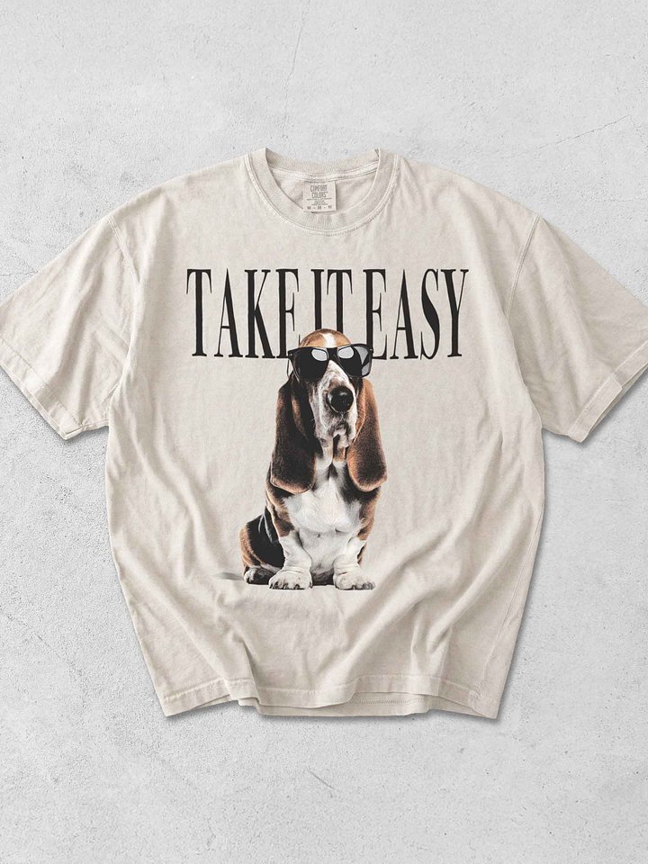 Take It Easy '90s Pop Vintage-Style T-Shirt for Basset Hound Lovers product image (1)