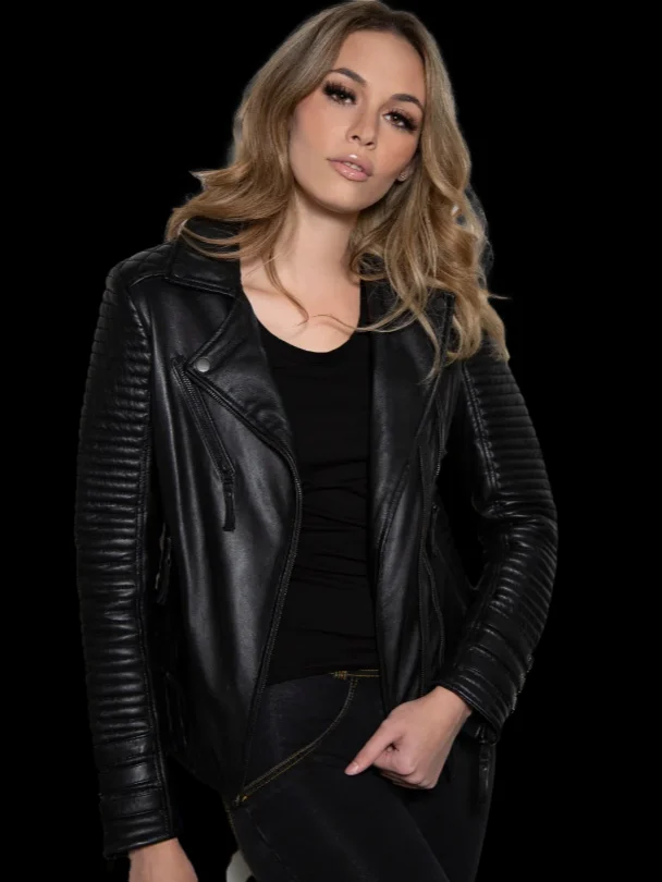Ladies Hawthorne Black Leather Moto Jacket product image (2)