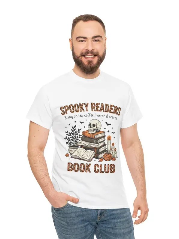 Spooky Readers Book Club T-Shirt | Halloween Reading Stack, Skull & Pumpkins product image (104)
