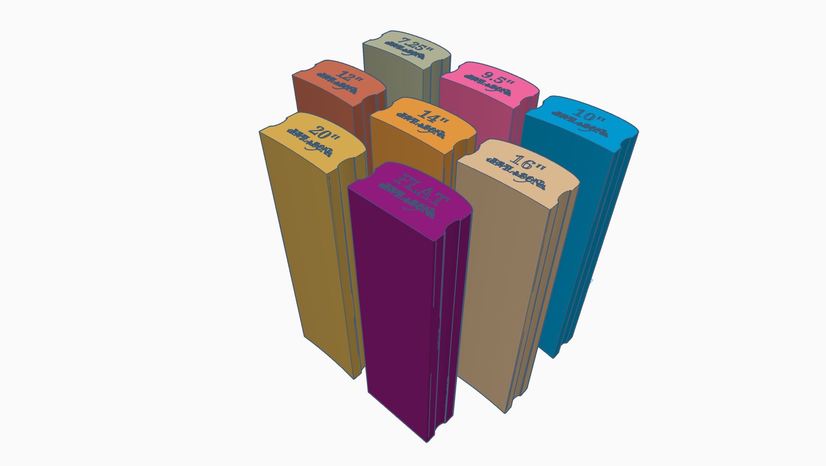 Set of eight 250mm long Guitar Radius Blocks (3D Print File) product image (1)