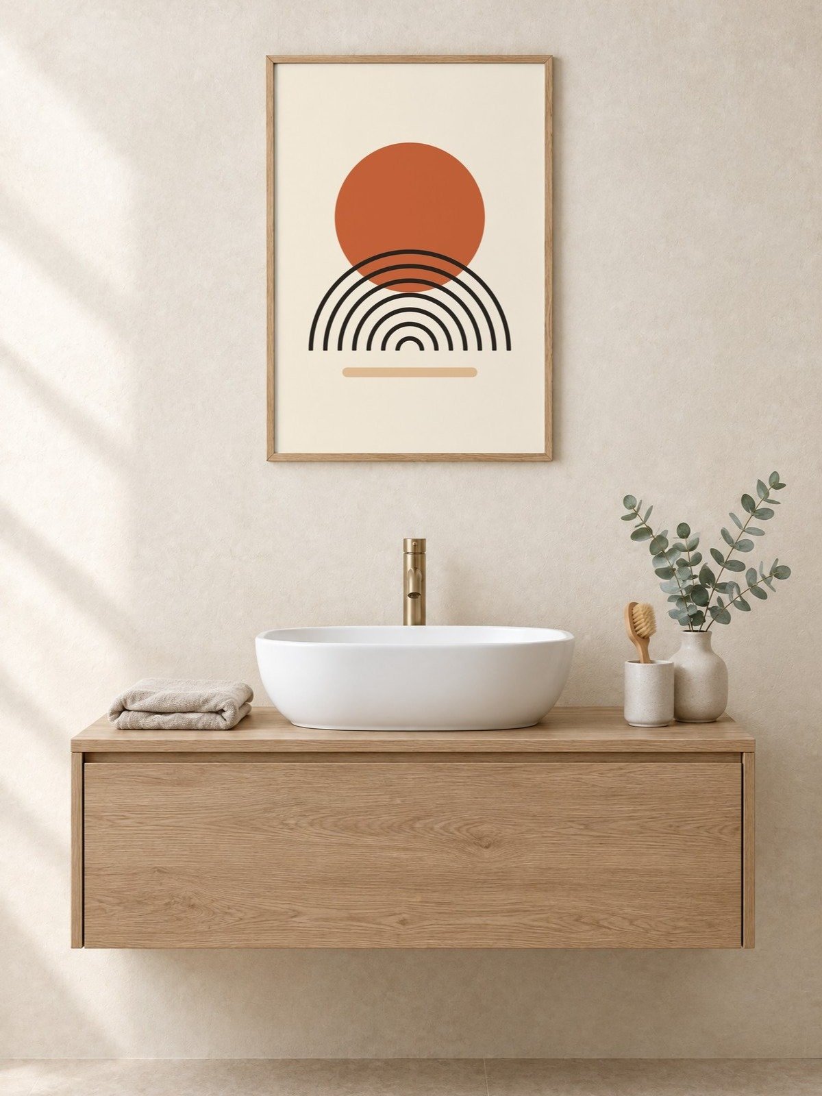 Terracotta Sun Horizon Print | Mid Century Bathroom Wall Art product image (1)