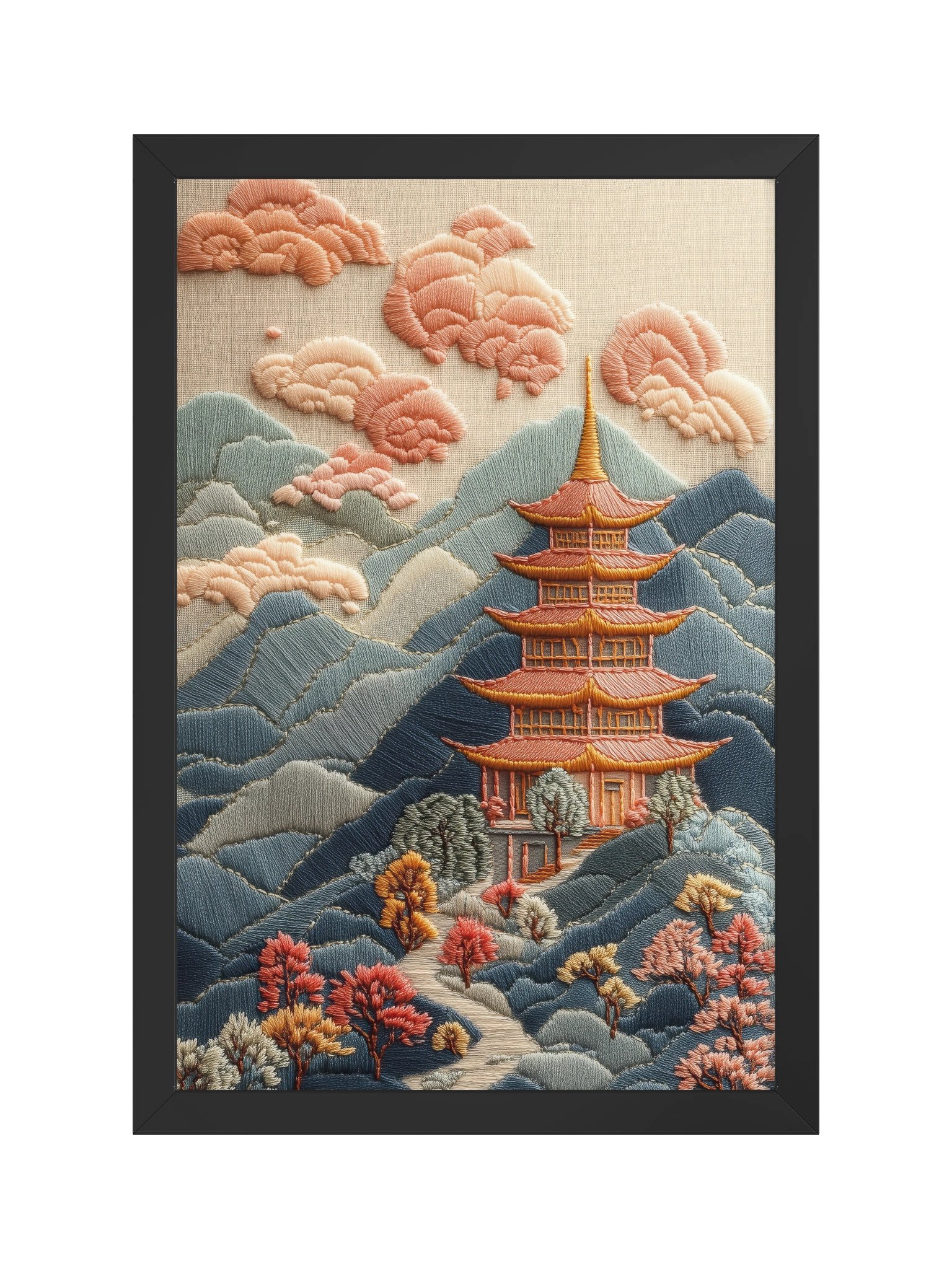 Autumn Somewhere in Japan | Embroidery-Style Wall Art — Framed Print product image (9)