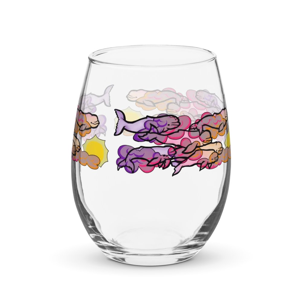 sunset beluga whales stemless wine glass product image (3)