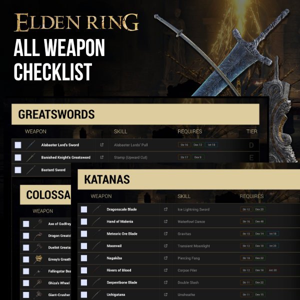 Elden Ring - All Weapon Checklist product image (1)