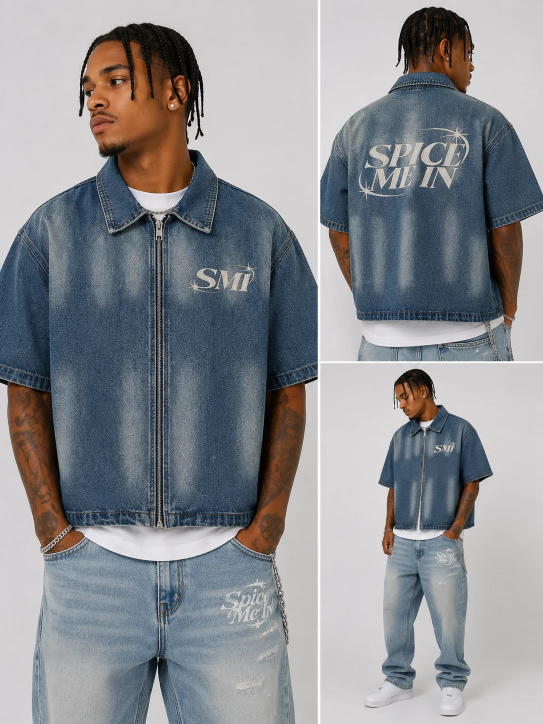 SMI Unisex Vintage Washed Full-Zip Denim Jacket product image (1)