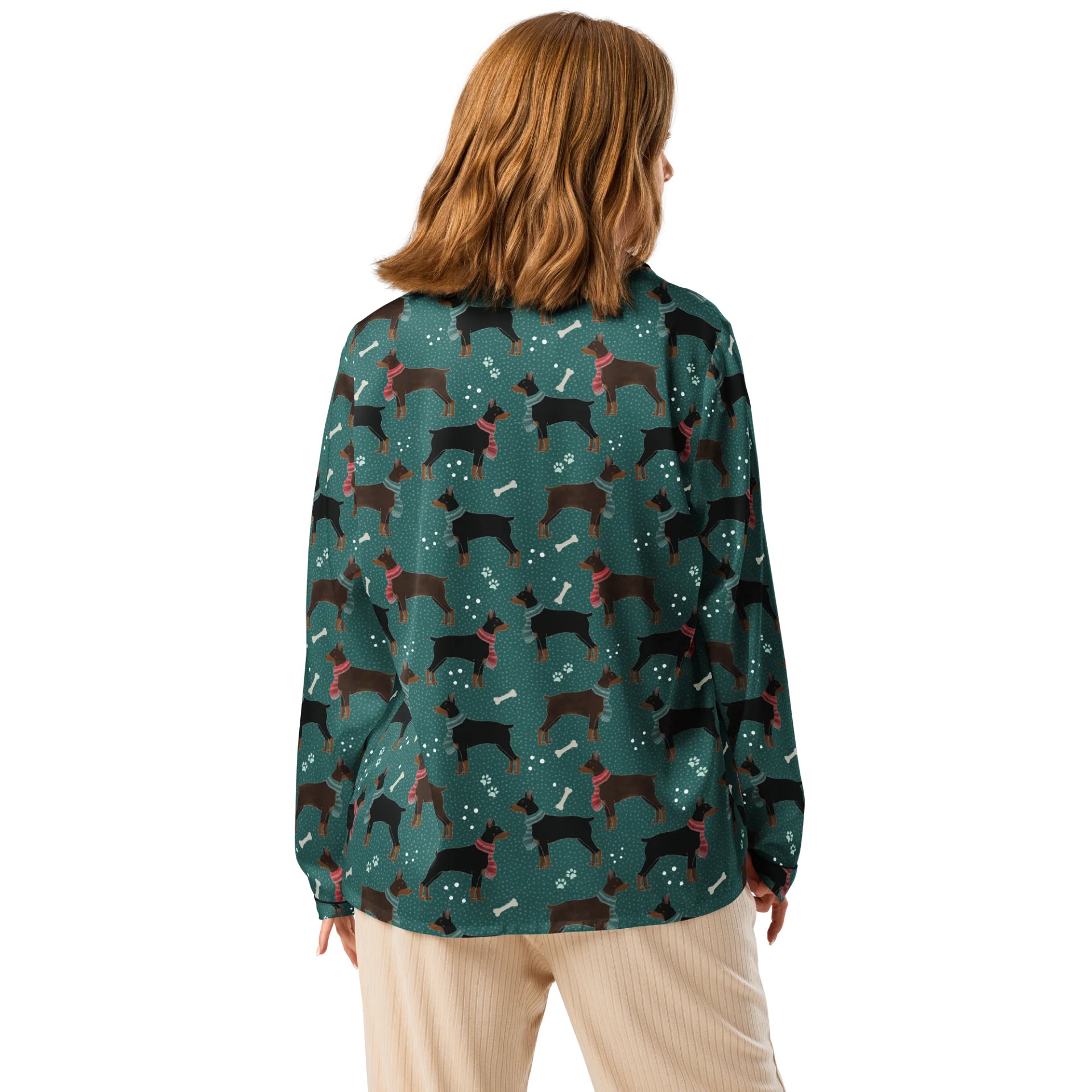 Winter Dobermans in Scarves Pattern Pyjama Shirt product image (3)