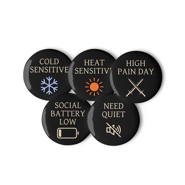 Chronic Illness Status Pin Set | Spoonie Symptom Buttons Set of 5 product image (1)