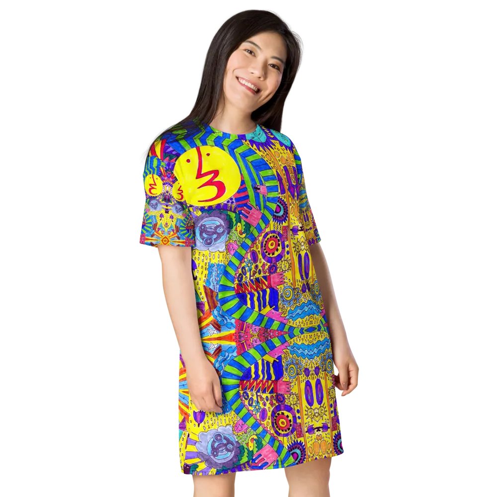 Abstract Colourful Doodle Ladies T Shirt Dress product image (8)