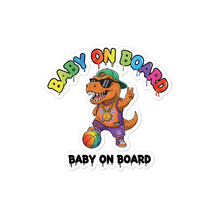 Funny T-rex Basketball Baby on Board Sticker - 5x5 Weatherproof Vinyl Car Decal - Premium T-rex Basketball Star Gift product image (1)