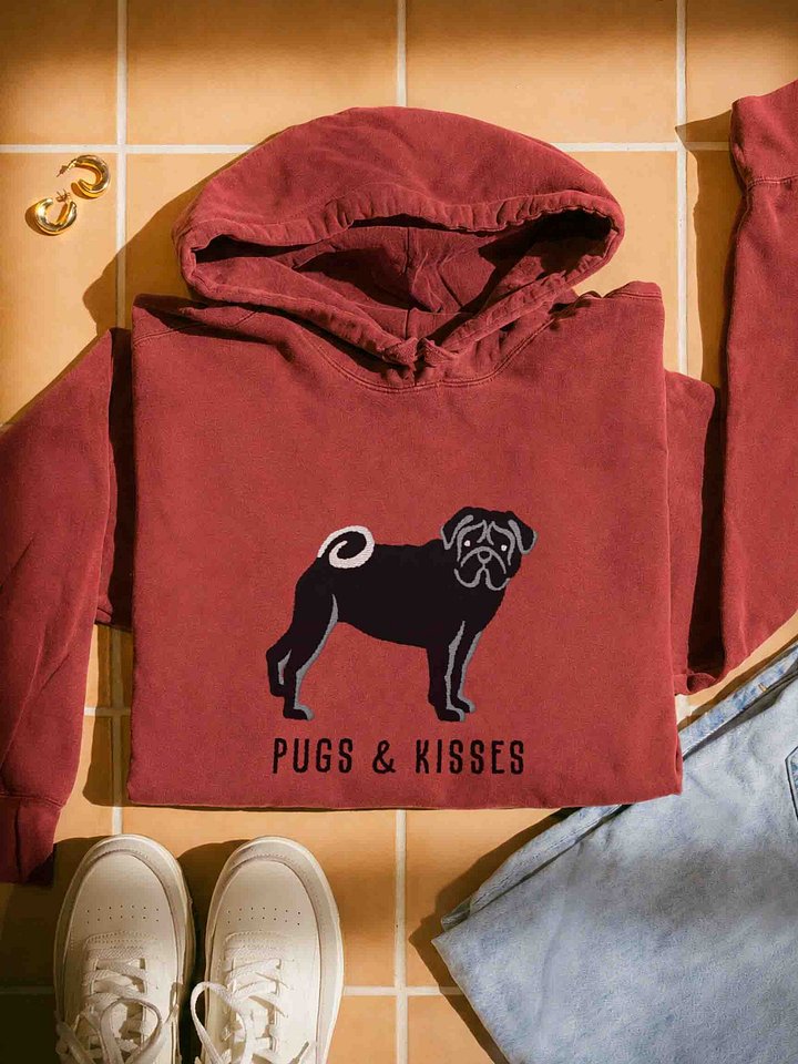 Pugs and Kisses Premium Hoodie (Embroidered) of a Pug(Black) product image (1)