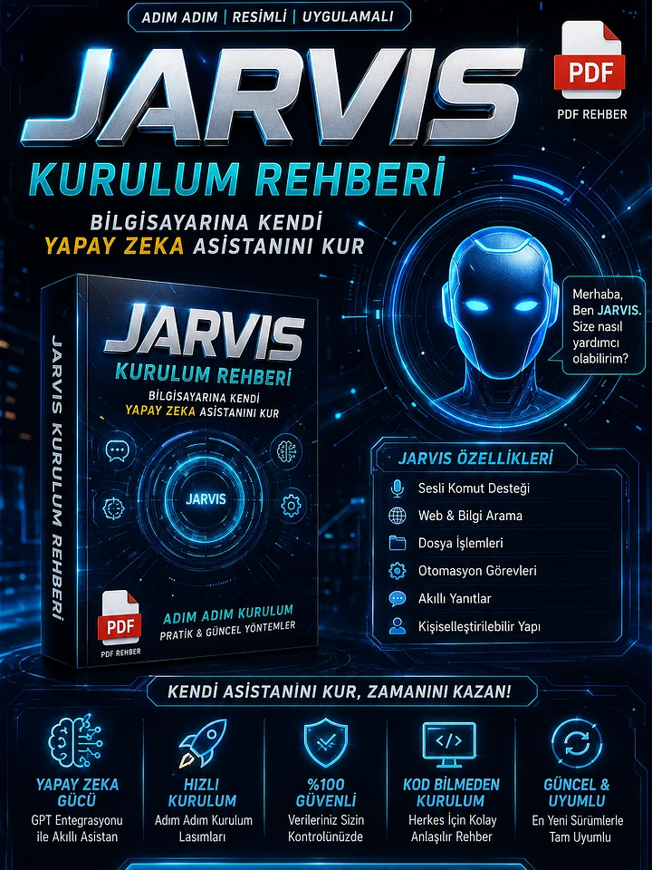 JARVIS Kurulum Rehberi — Bilgisayarına Kendi Yapay Zeka Asistanını Kur (PDF) product image (1)