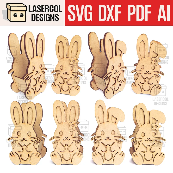 Easter Bunny Basket Set 2 (4 Styles, 2 Sizes) - Laser Cut Files product image (1)