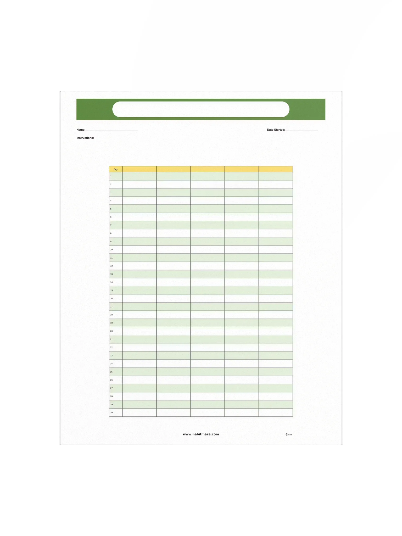 30 Day Blank Planner Chart (5 columns) product image (2)