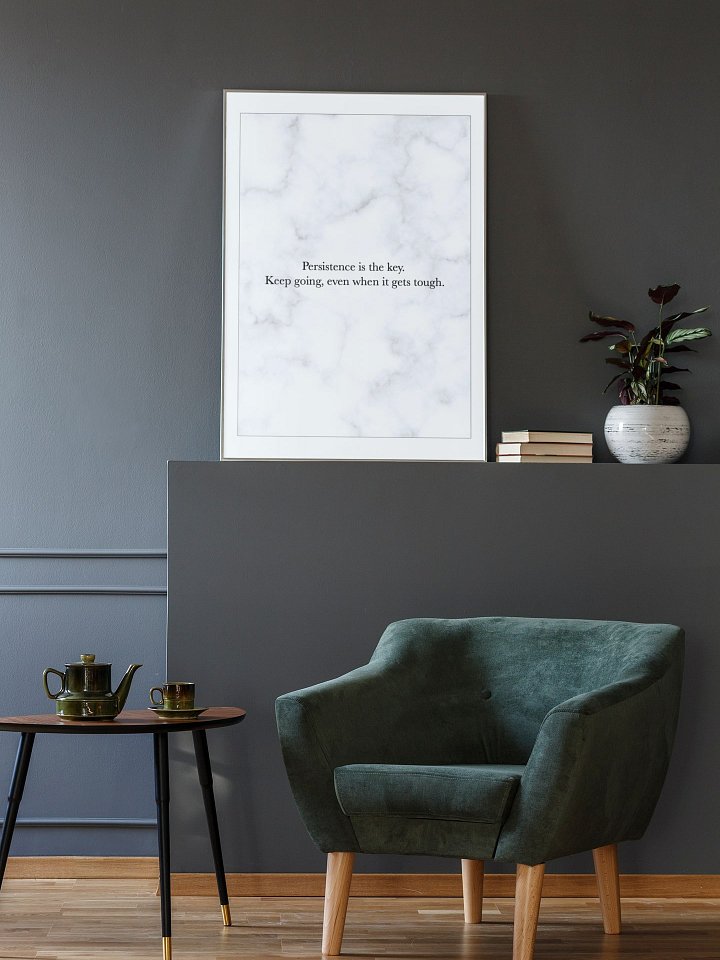 Inspirational Marble Quote Poster, "Persistence is the Key" Motivational Wall Art, Encouraging Office Decor, Resilience and Determination product image (2)