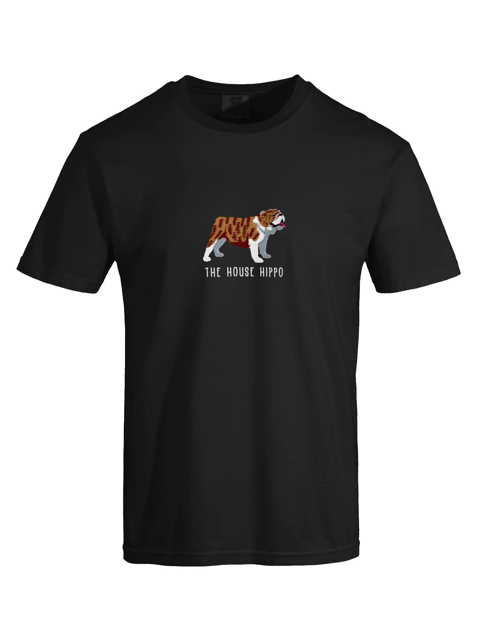 The House Hippo T-Shirt(Embroidered) of an English Bulldog(Brindle & White) product image (32)