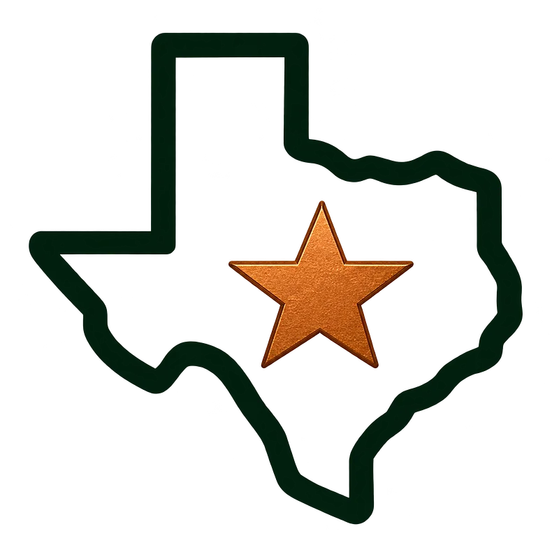 Texas outline with copper star