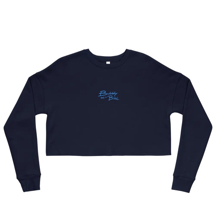 Bubbly and a B*tch (aqua thread) embroidered fleece crop crew product image (2)