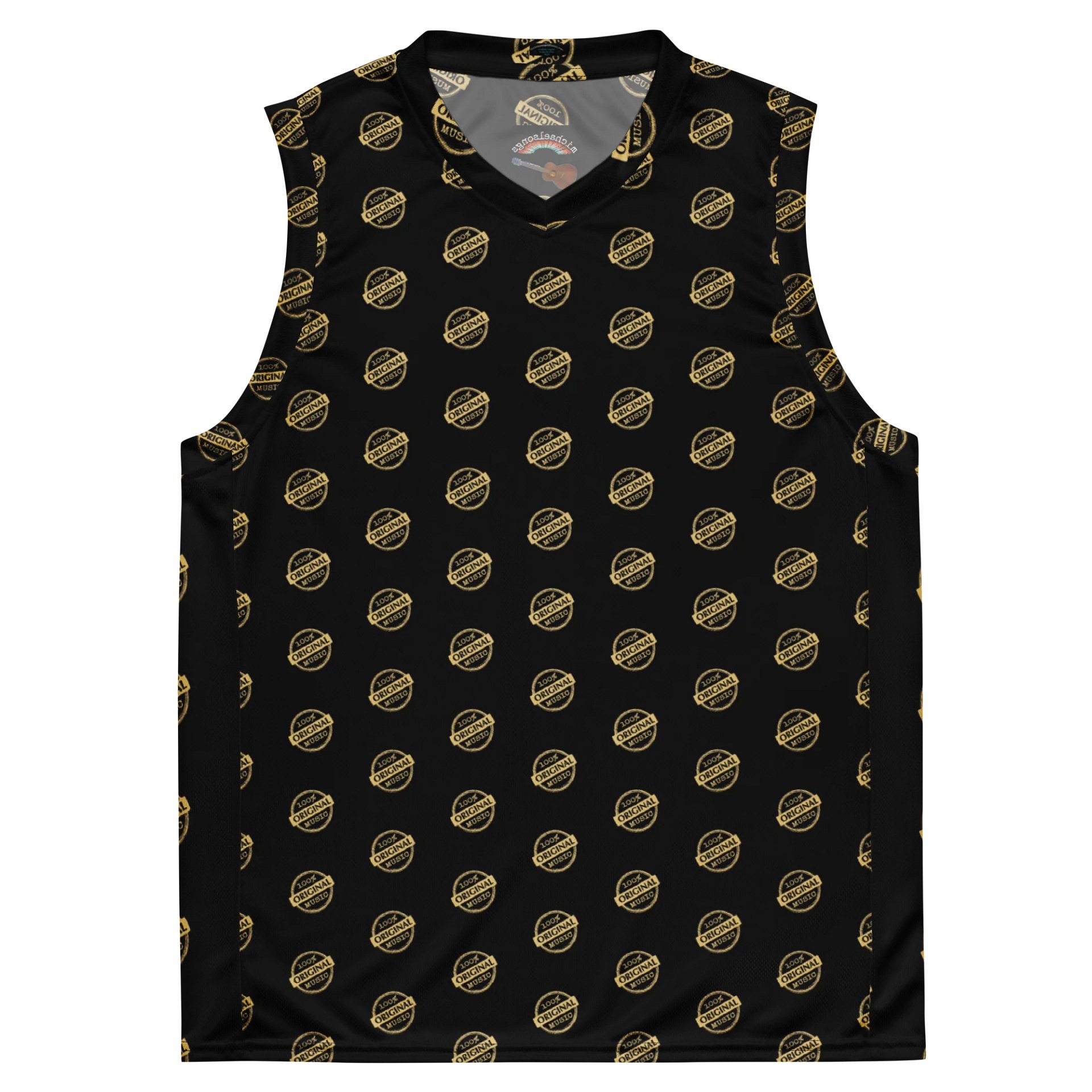 NEW!! sleeveless jersey with original music logo pattern - gold on black product image (2)