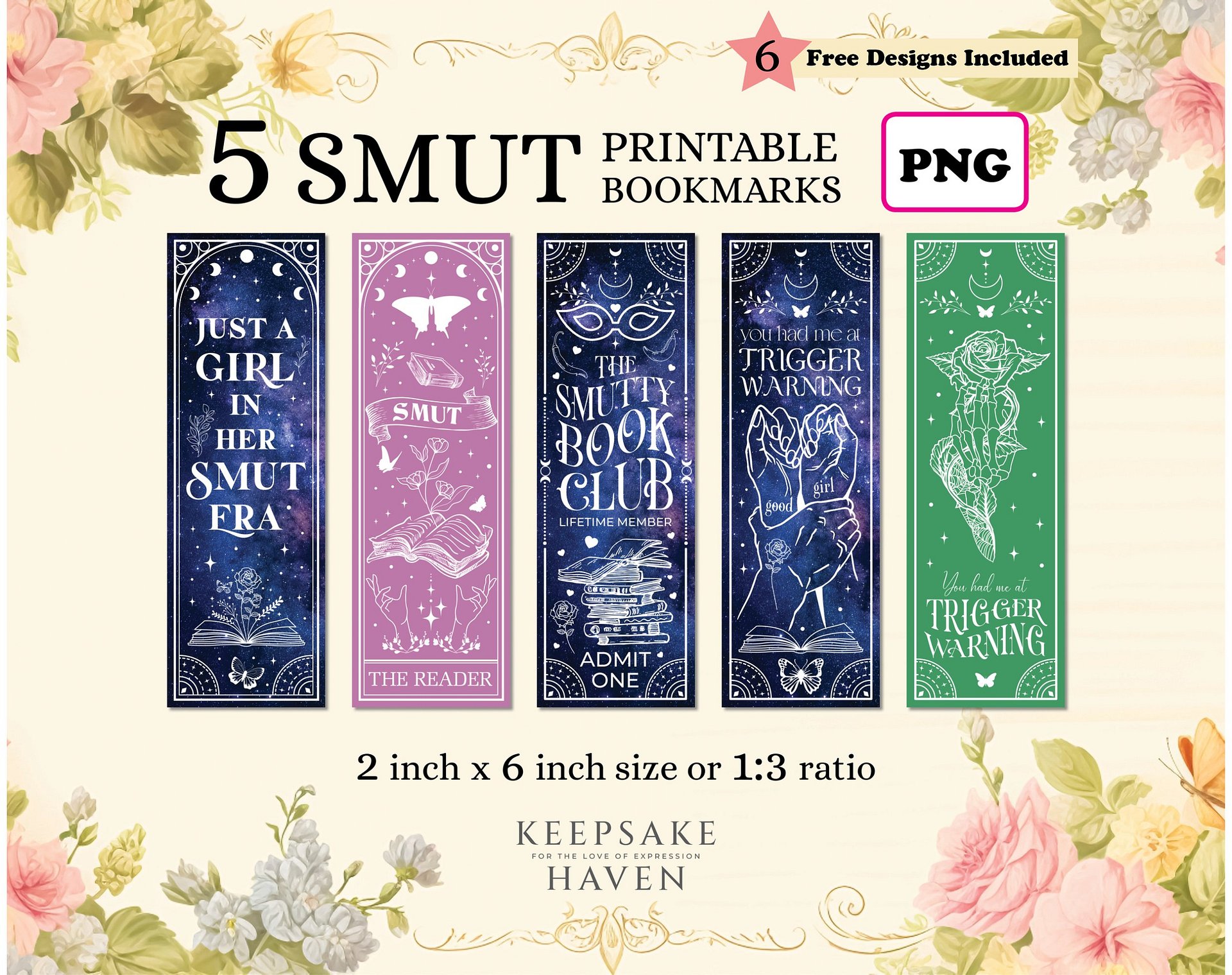 Bookish Printable Bookmarks PNG, Spicy Dark Romance Book Club, Smut Sayings, DIY Gift for Reader Sister, Best Friend, Digital Download product image (1)