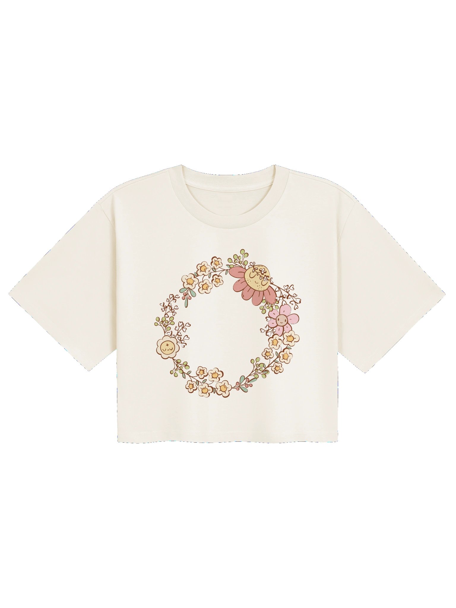 Sunshine Wreath Crop Tee | Retro Floral Circle Character Crop Top product image (33)