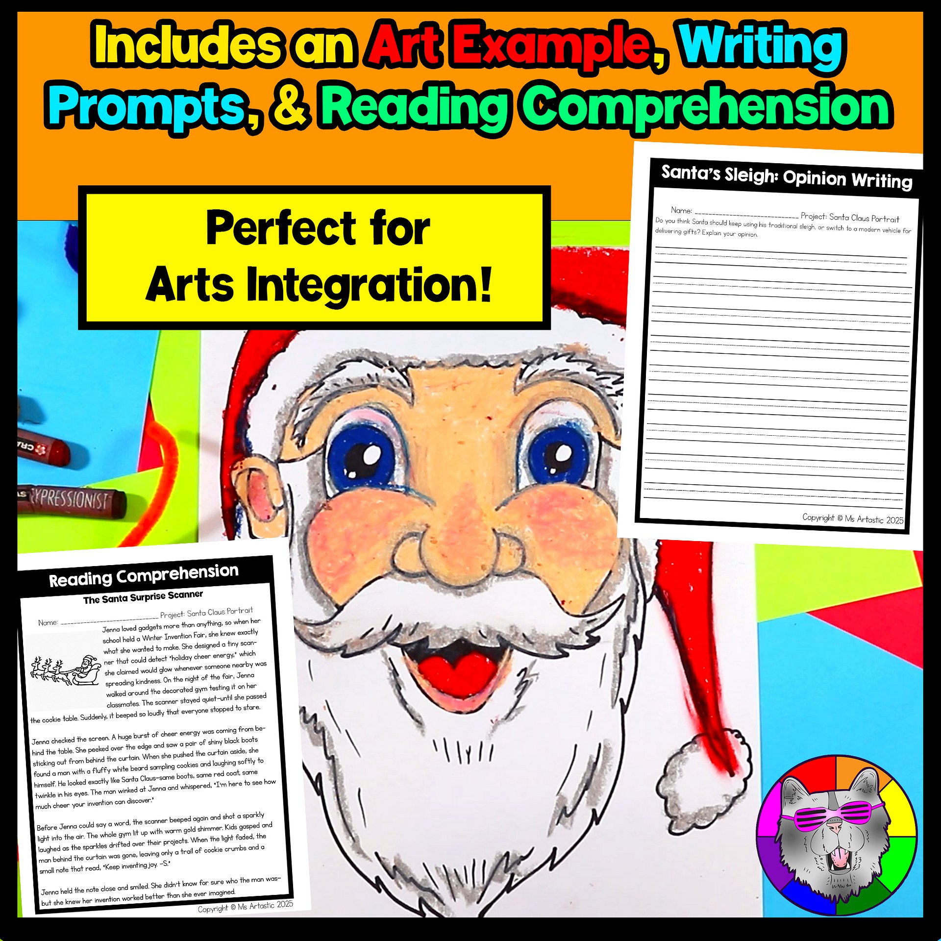 Christmas Santa Claus Art Lesson Santa Portrait Drawing Holiday Art Activity product image (3)