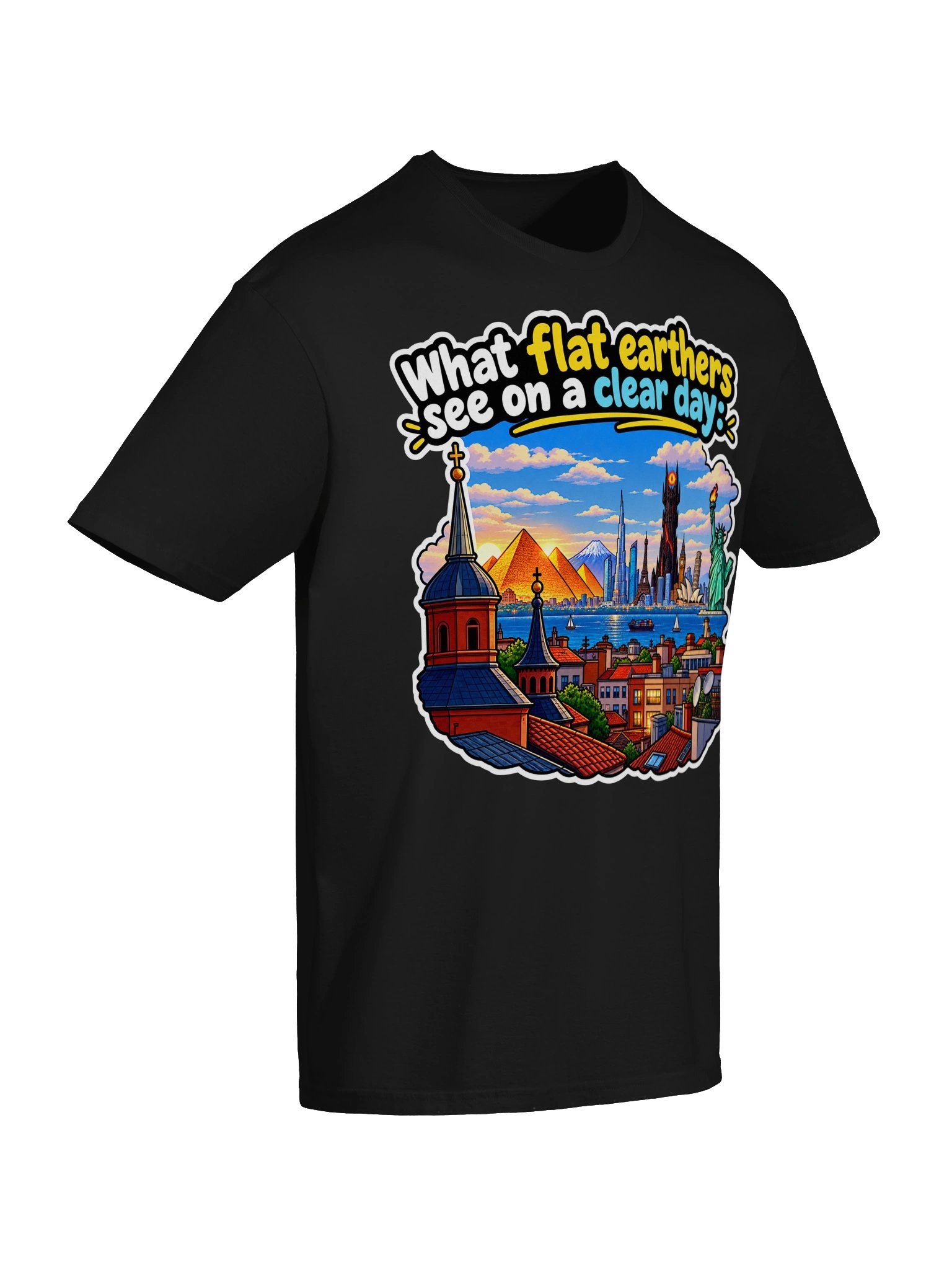 What Flat Earthers See on a Clear Day – Funny Science T-Shirt product image (6)