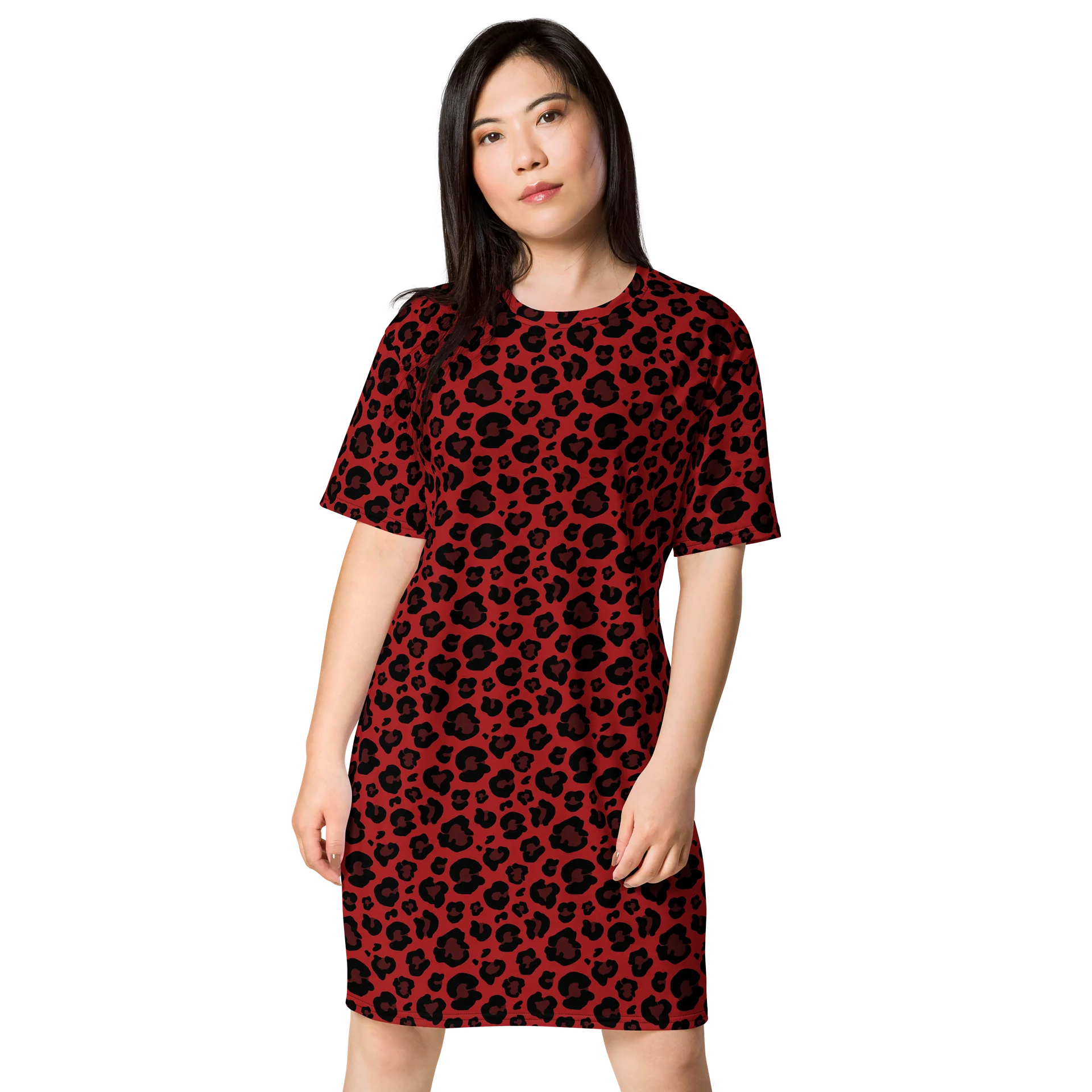 Stylish Red Leopard Print T-Shirt Dress product image (1)