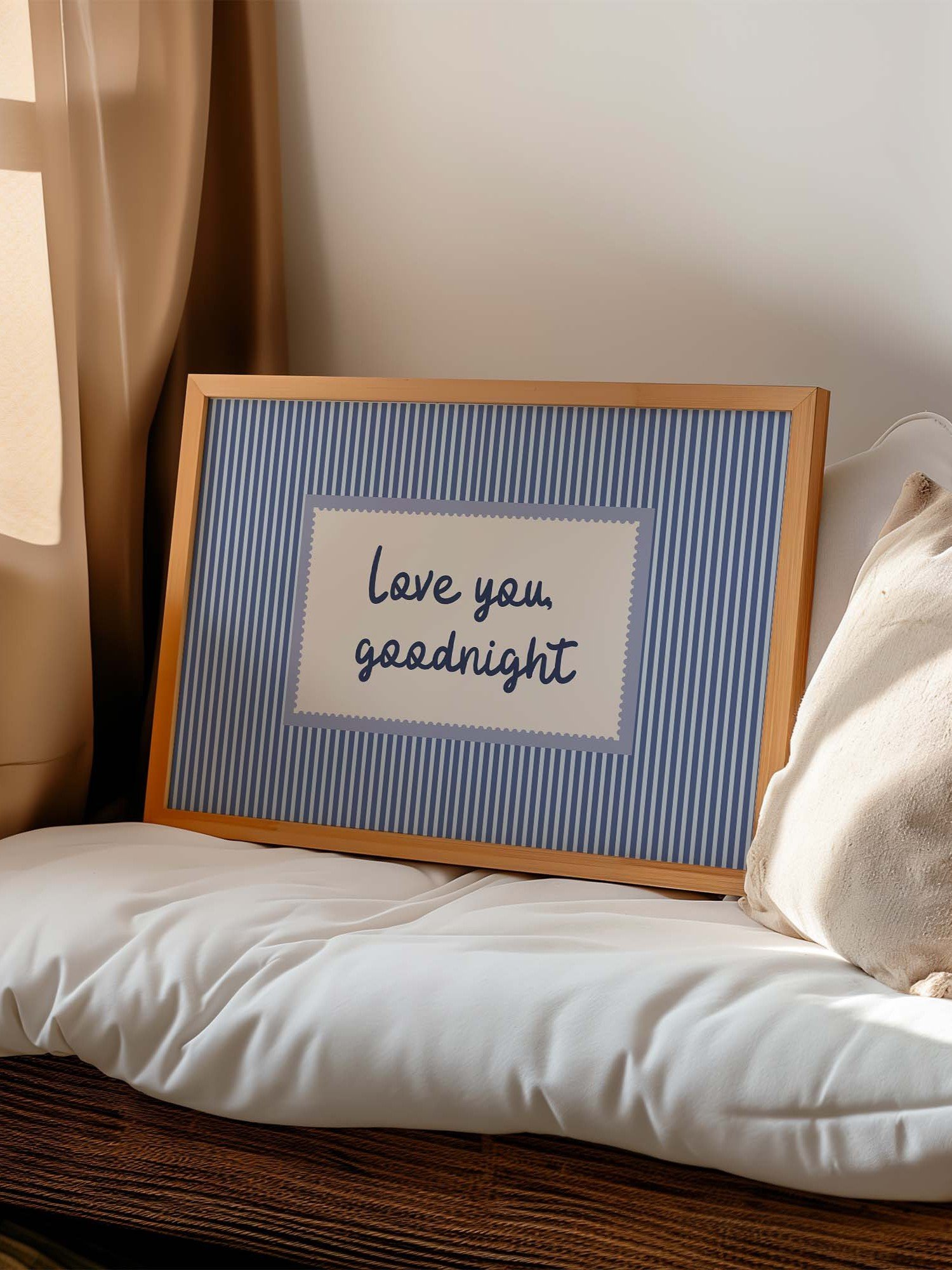 Love You Goodnight Wall Art, Blue Striped Typography Poster, Romantic Bedroom Decor, Horizontal Printable Download product image (8)
