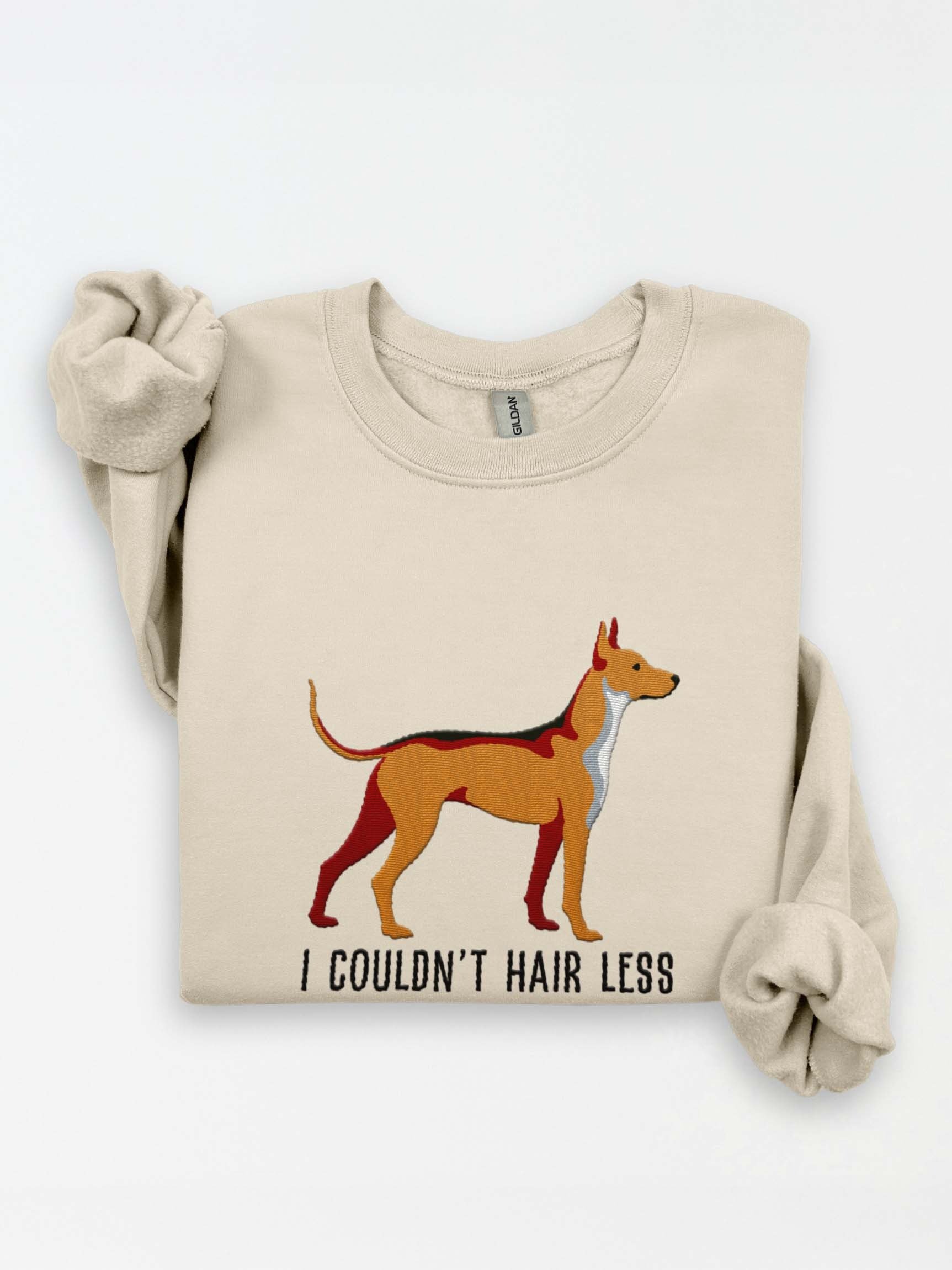 I Couldn't Hair Less Sweatshirt (Embroidered) of a Xoloitzcuintli(Tan) product image (1)