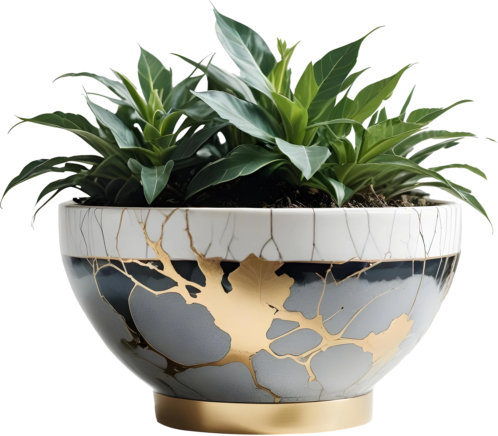 Kintsugi Serenity – White and Grey Planter PNG product image (1)