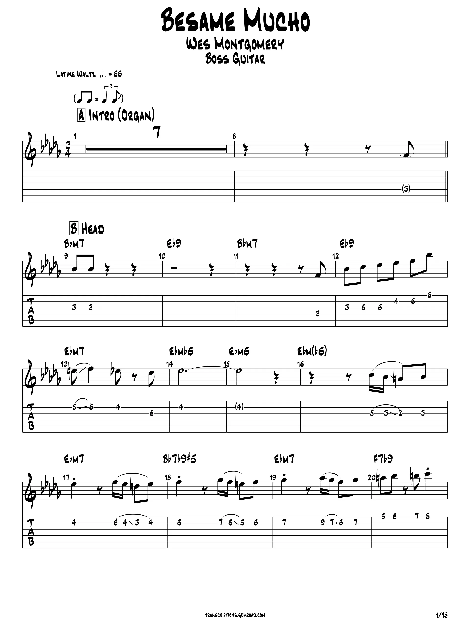 Wes Montgomery – Besame Mucho (Guitar Transcription PDF product image (2)