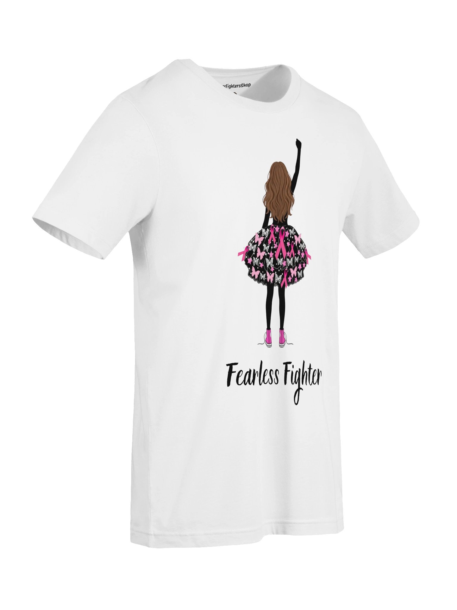 Custom Brown Hair Breast Cancer - Fearless Fighter Unisex T-Shirt [white] product image (3)