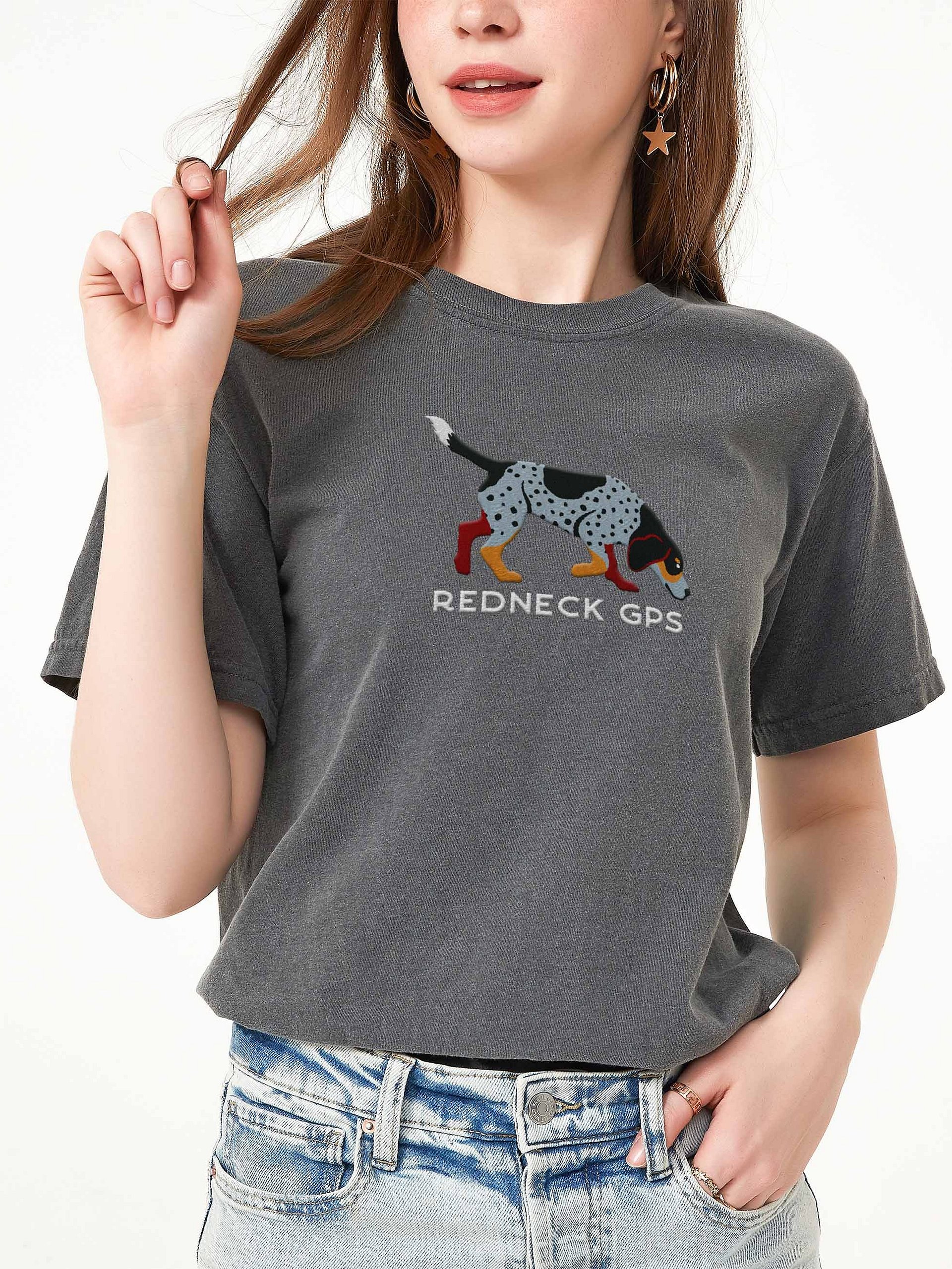 Redneck GPS T-Shirt(Embroidered) of a Beagle(Bluetick) product image (2)