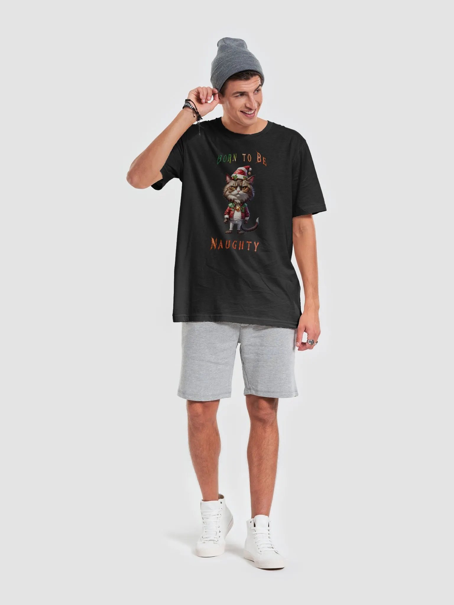Born to be Naughty Christmas Cat Tee – Purrfectly Grumpy Festive Fun! product image (34)