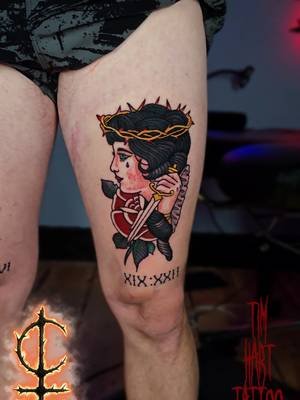 client came all the way back from America for the second matching thigh tattoo #tattoo #portsmouth bournemouth 