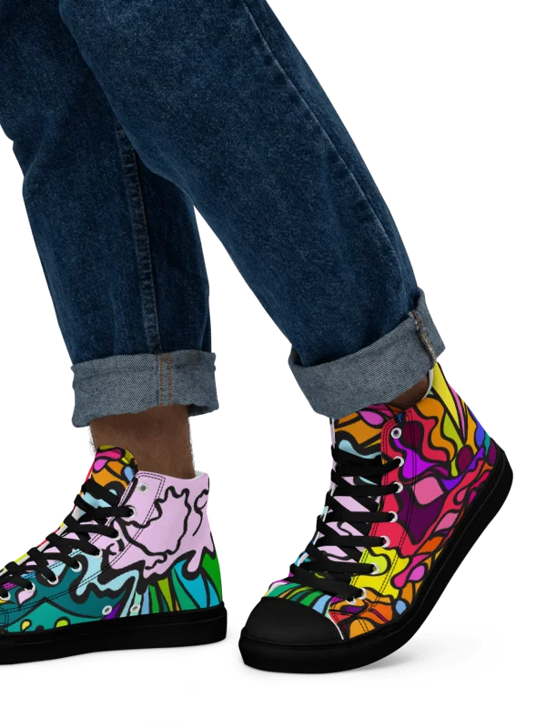 Fluidity in Color Men's High Top Canvas Shoes - Wave at Sunset product image (20)