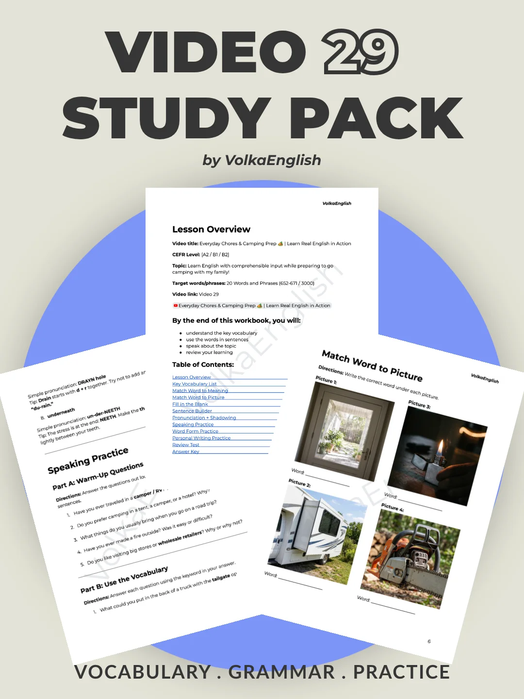 Everyday Chores & Camping Prep 🏕️ | Learn Real English in Action - Video 29 Study Pack product image (1)