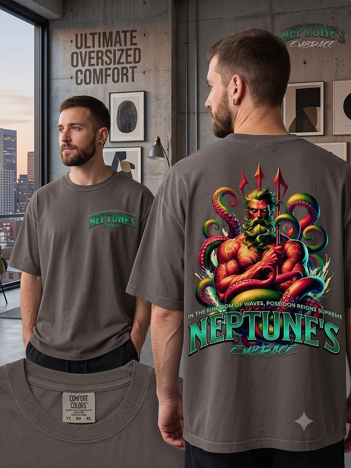 Neptune's Embrace Graphic Tee - Poseidon Greek Mythology Oversized Streetwear T-Shirt product image (17)