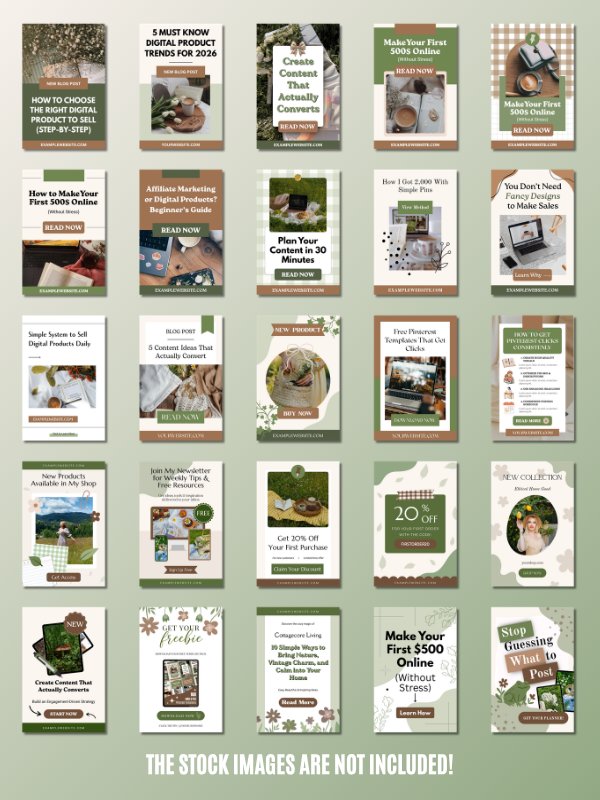 Aesthetic Cottagecore Pinterest Templates for Canva (MRR & PLR) product image (2)