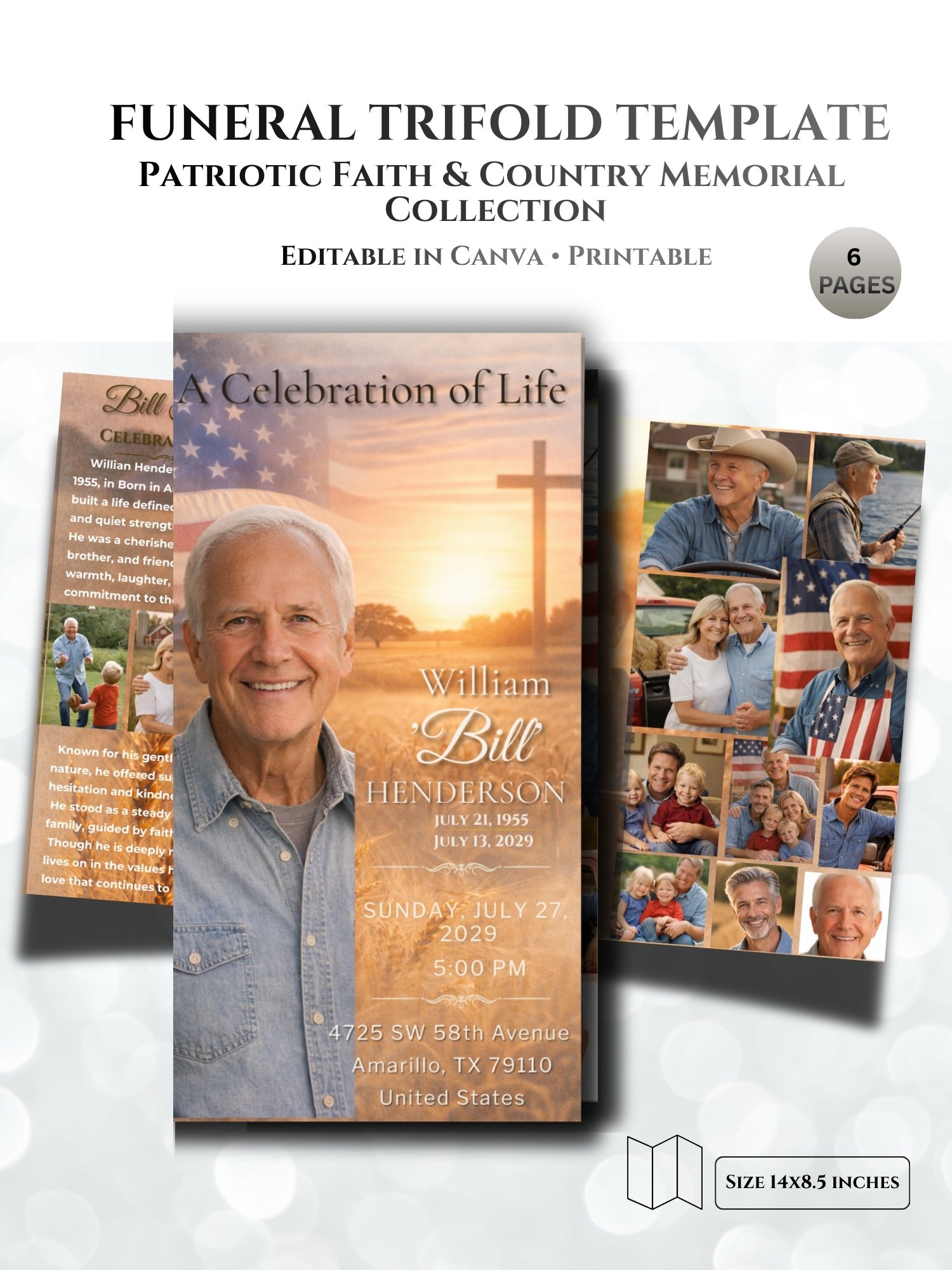 Patriotic Funeral Trifold Template for Canva | Military Veteran Memorial product image (1)